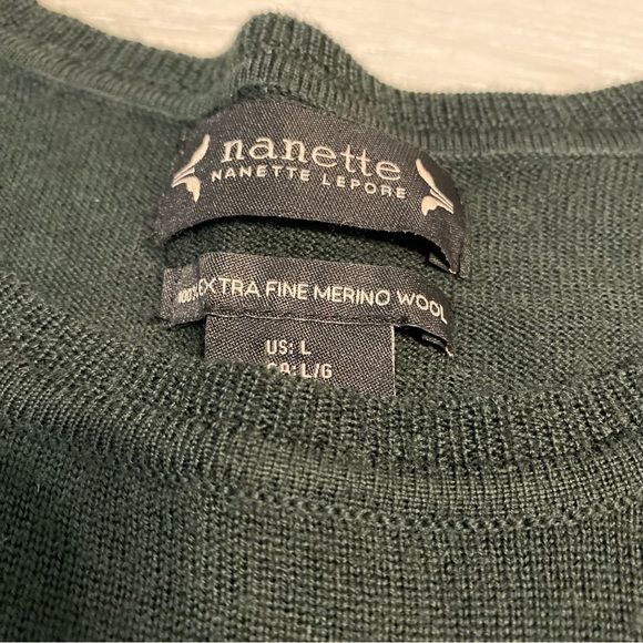 Nanette By Nanette Lepore Merino Wool Flutter Sleeve Sweater, Forest Green, Sz L - Picture 5 of 9